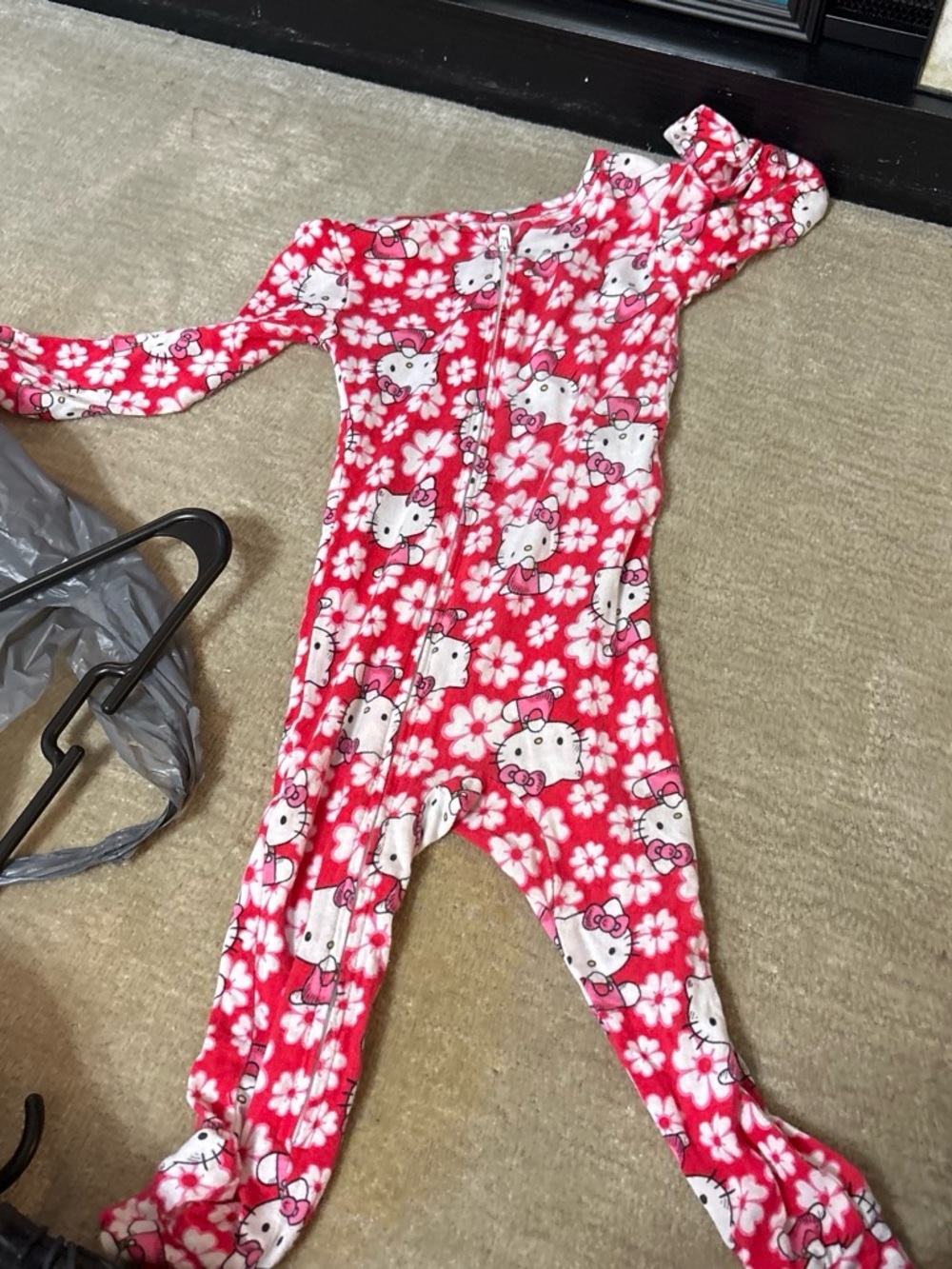 Hello Kitty Red Floral Kids Footed One-Piece